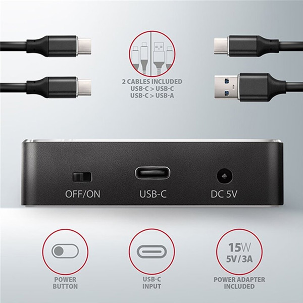 AXAGON ADSA-M2C dokkoló állomás USB-C 3.2 Gen2 for 2x NVMe CLONE DUAL SDD