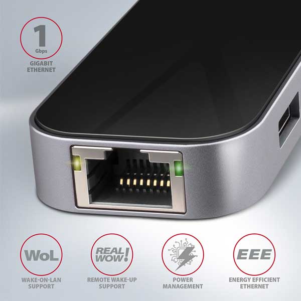 AXAGON HMC-6GL 3x USB-A, HDMI, RJ-45, USB 3.2 Gen 1 hub, PD 100W, 20cm USB-C kábel