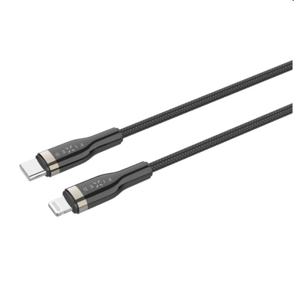 FIXED Fonott adat- és töltőkábel USB-C/Lightning MFI, PD, 0,5 m, fekete