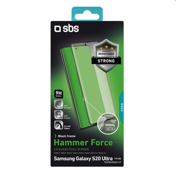 SBS 4D Full Glass edzett védőüveg Samsung Galaxy S20 Ultra számára, fekete SBS 4D Full Glass edzett védőüveg Samsung Galaxy S20 Ultra számára, fekete