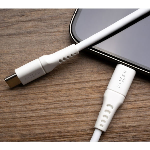 FIXED Liquid silicone adat- és töltőkábel USB-C/Lightning MFi, PD, 0,5 m, fehér