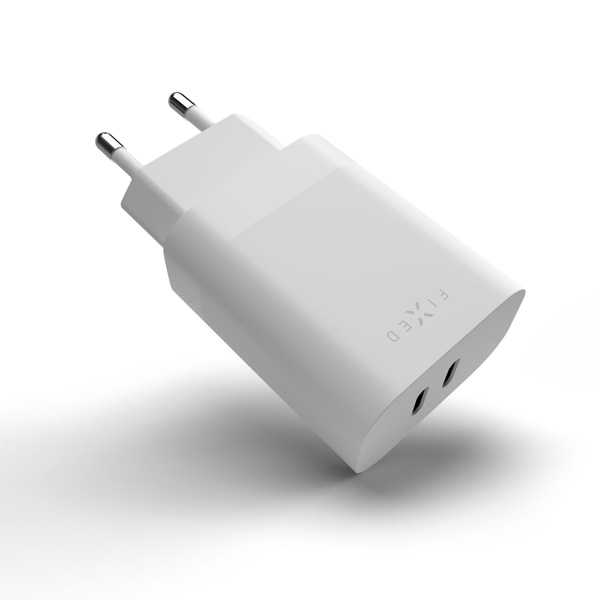 FIXED Hálózati töltő 2x USB-C, PD, 35W, fehér