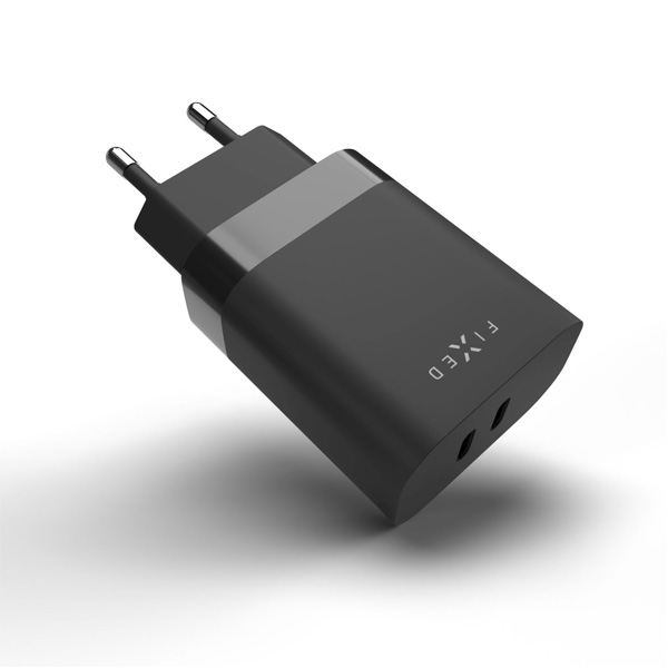 FIXED Hálózati töltő 2x USB-C, PD, 35W, fekete