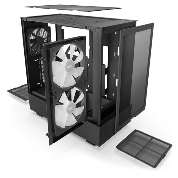 NZXT case H5 Flow RGB Kiadás / 2x120 mm fan / USB 3.0 / USB-C 3.1 / RGB / tempered glass / mesh panel / fekete