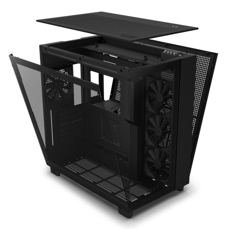 NZXT case H9 Flow/ 4x120mm fan / up to 10xfan / mesh top / glass / black