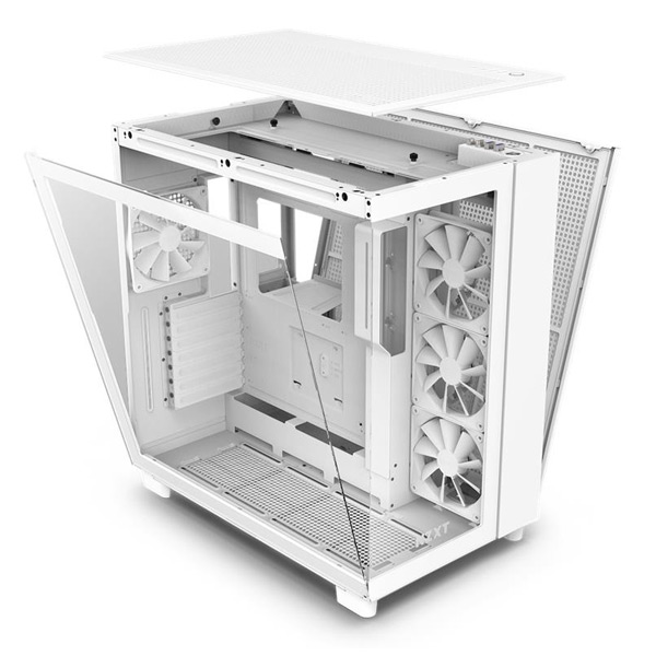 NZXT case H9 Flow Dual-chambers ATX / 4x120mm fan / 10xfan / mesh top / glass side panel, front / fehér