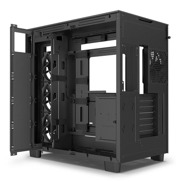 NZXT case H9 Flow Dual-chambers ATX / 4x120mm fan / akár 10xfan / mesh top / glass side panel, front / fekete