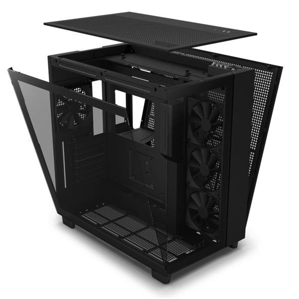 NZXT case H9 Flow Dual-chambers ATX / 4x120mm fan / akár 10xfan / mesh top / glass side panel, front / fekete