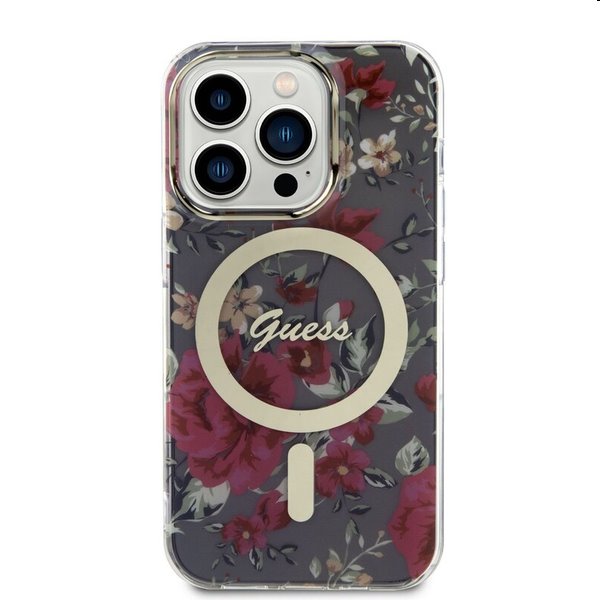 Guess PC/TPU Flowers IML MagSafe tok Apple iPhone 14 Pro Max számára, khaki