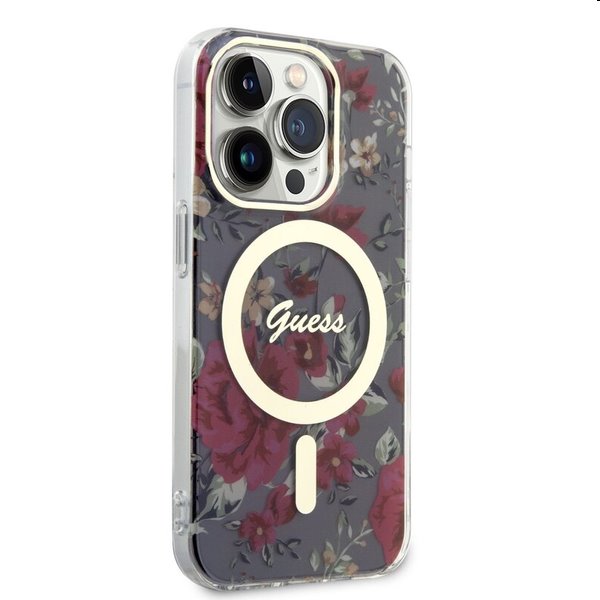 Guess PC/TPU Flowers IML MagSafe tok Apple iPhone 14 Pro Max számára, khaki
