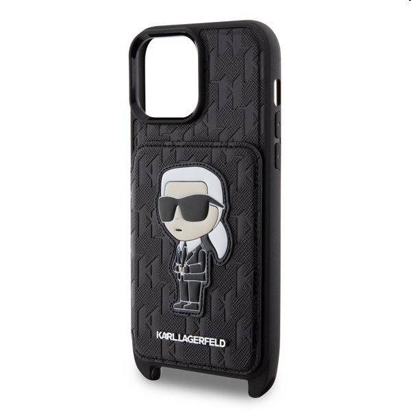 Karl Lagerfeld Saffiano Monogram Crossbody Ikonik NFT tok iPhone 14 Pro számára, fekete