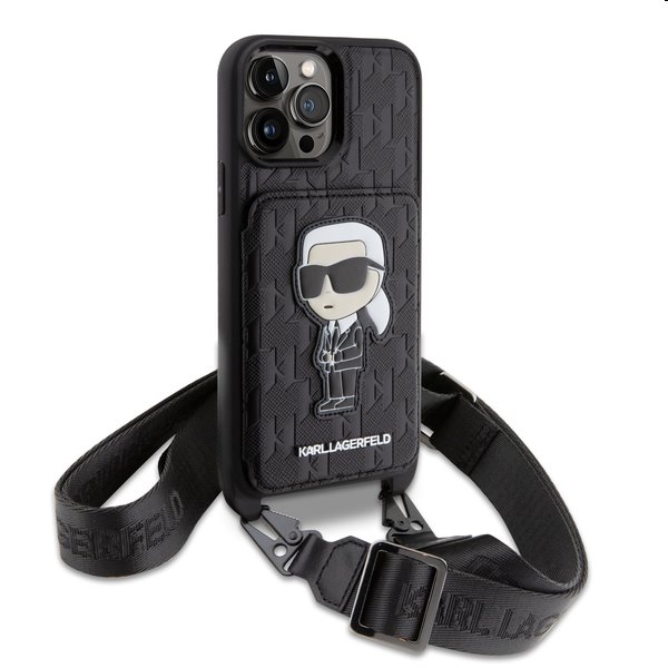 Karl Lagerfeld Saffiano Monogram Crossbody Ikonik NFT tok iPhone 14 Pro számára, fekete Karl Lagerfeld Saffiano Monogram Crossbody Ikonik NFT tok iPhone 14 Pro számára, fekete