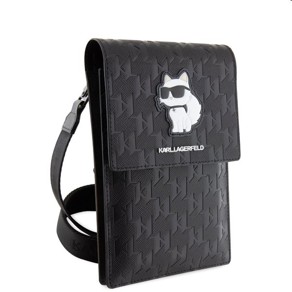 Karl Lagerfeld Saffiano Monogram Wallet Phone Bag Choupette NFT, fekete