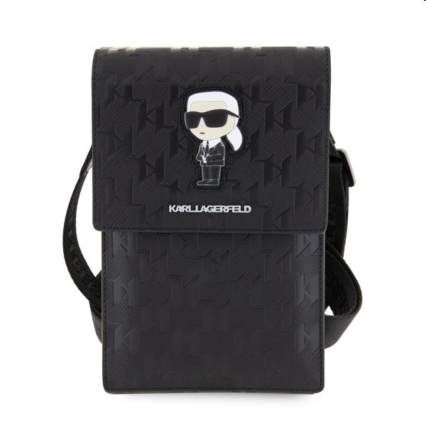 Karl Lagerfeld Saffiano Monogram Wallet Phone Bag Ikonik NFT, fekete