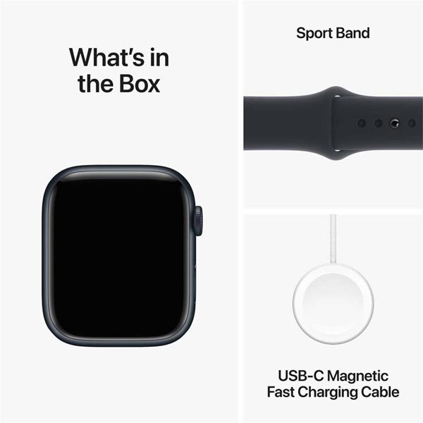 Apple Watch Series 9 GPS 41mm Midnight Aluminium Case Midnight Sport szíjjal - S/M