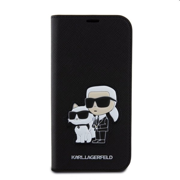 Karl Lagerfeld PU Saffiano Karl and Choupette NFT Book tok Apple iPhone 15 számára, fekete Karl Lagerfeld PU Saffiano Karl and Choupette NFT Book tok Apple iPhone 15 számára, fekete