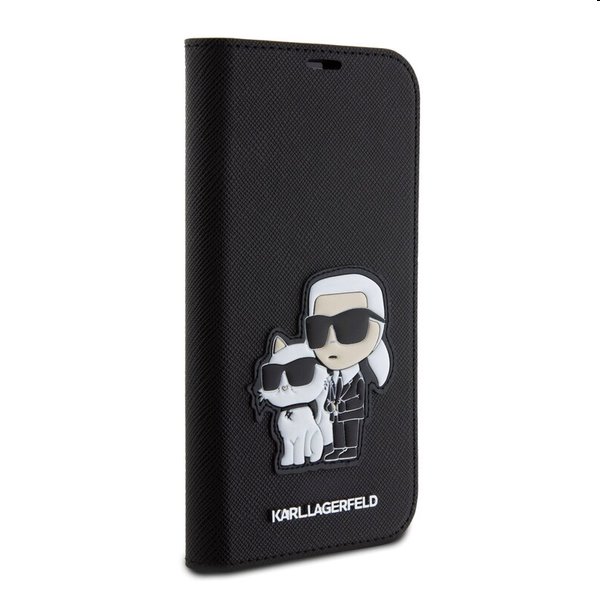 Karl Lagerfeld PU Saffiano Karl and Choupette NFT Book tok Apple iPhone 15 számára, fekete