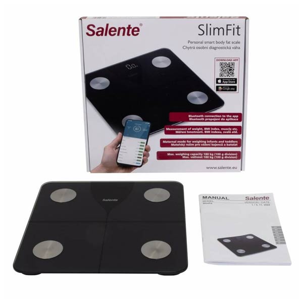 Salente SlimFit, személyi diagnosztikai fitnesz mérleg, Bluetooth, fekete Salente SlimFit, személyi diagnosztikai fitnesz mérleg, Bluetooth, fekete