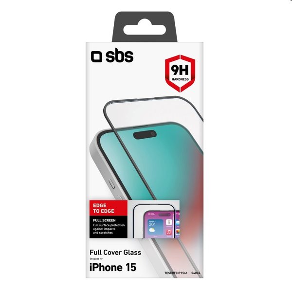 SBS Full Glass edzett üveg Apple iPhone 15 számára, fekete