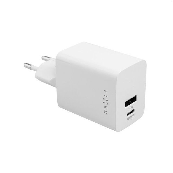 FIXED Mini Hálózati töltő USB-C/USB, 45W, fehér