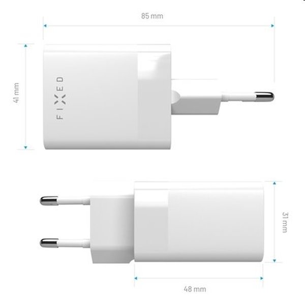 FIXED Mini Hálózati töltő USB-C/USB, 45W, fehér