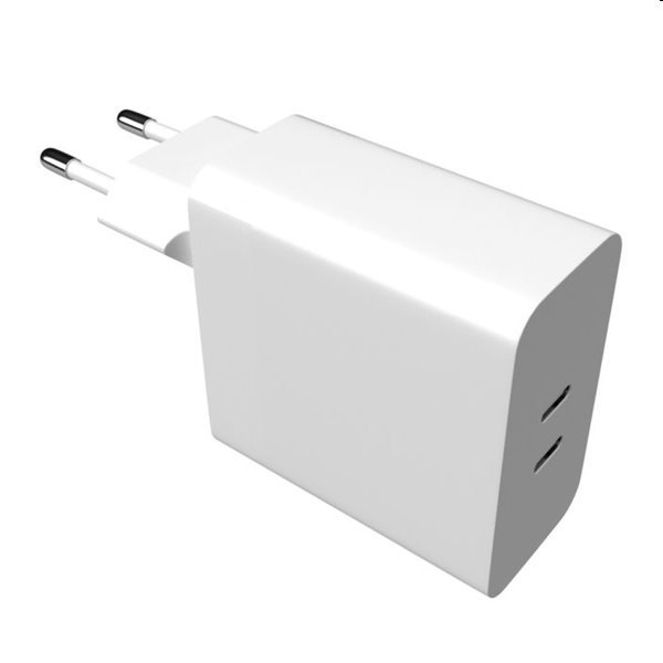 FIXED Hálózati töltő 2x USB-C, PD, 65W, fehér