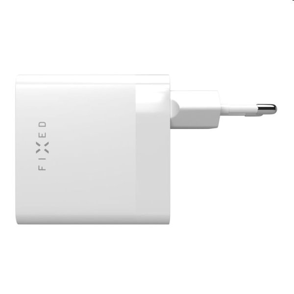 FIXED Hálózati töltő 2x USB-C, PD, 65W, fehér