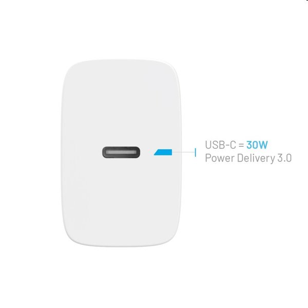 FIXED Hálózati töltő USB-C, PD, 30W, fehér