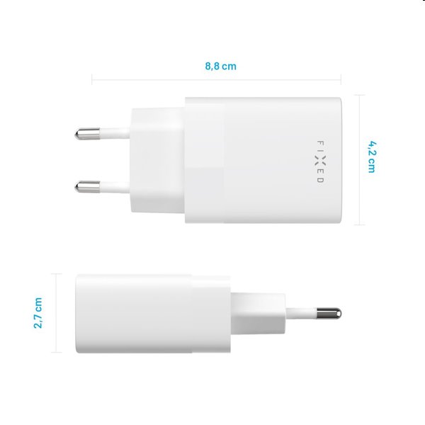 FIXED Hálózati töltő USB-C, PD, 30W, fehér