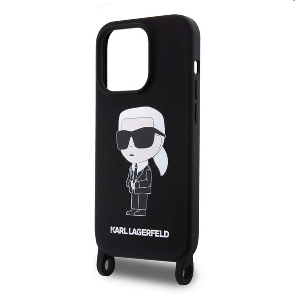 Karl Lagerfeld Liquid Silicone Crossbody Ikonik Apple iPhone 15 Pro Max számára, fekete Karl Lagerfeld Liquid Silicone Crossbody Ikonik Apple iPhone 15 Pro Max számára, fekete