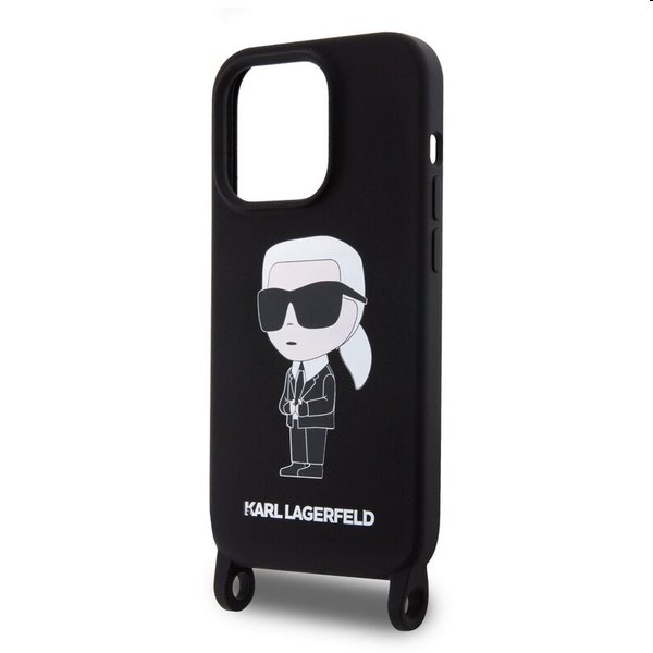 Karl Lagerfeld Liquid Silicone Crossbody Ikonik Apple iPhone 15 Pro Max számára, fekete