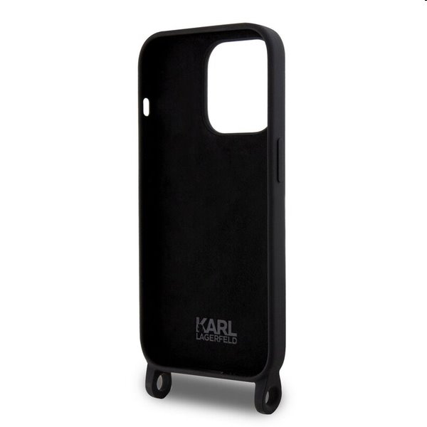 Karl Lagerfeld Liquid Silicone Crossbody Ikonik Apple iPhone 15 Pro Max számára, fekete Karl Lagerfeld Liquid Silicone Crossbody Ikonik Apple iPhone 15 Pro Max számára, fekete