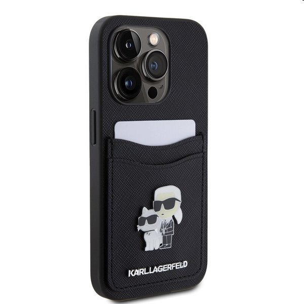 Karl Lagerfeld PU Saffiano Card Slot Metal Karl and Choupette tok Apple iPhone 15 Pro Max számára, fekete Karl Lagerfeld PU Saffiano Card Slot Metal Karl and Choupette tok Apple iPhone 15 Pro Max számára, fekete