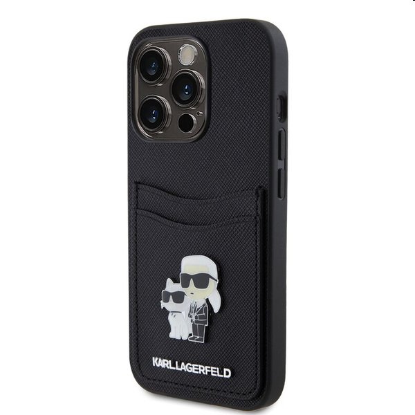 Karl Lagerfeld PU Saffiano Card Slot Metal Karl and Choupette tok Apple iPhone 15 Pro Max számára, fekete Karl Lagerfeld PU Saffiano Card Slot Metal Karl and Choupette tok Apple iPhone 15 Pro Max számára, fekete