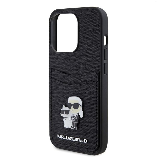 Karl Lagerfeld PU Saffiano Card Slot Metal Karl and Choupette tok Apple iPhone 15 Pro Max számára, fekete Karl Lagerfeld PU Saffiano Card Slot Metal Karl and Choupette tok Apple iPhone 15 Pro Max számára, fekete