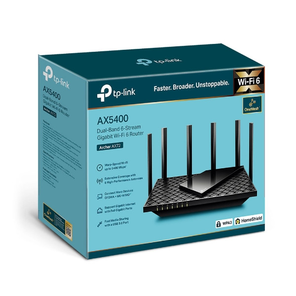 tp-link Archer AX72, kétsávos gigabites WiFi 6 router AX5400