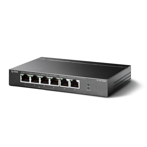 TP-Link TL-SF1006P, 6-Port 10/100 Mbps Desktop Switch with 4-Port PoE, 4x 10/100 Mbps PoE Ports, 2x 10/100 Mbps Non-Po