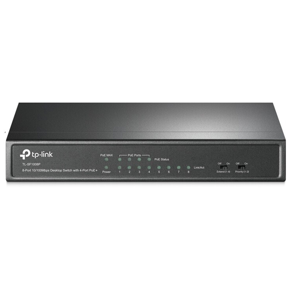 tp-link TL-SF1008P, 8 port mini Desktop Switch, 8x 10/100M RJ45 ports, 4x PoE, steel case