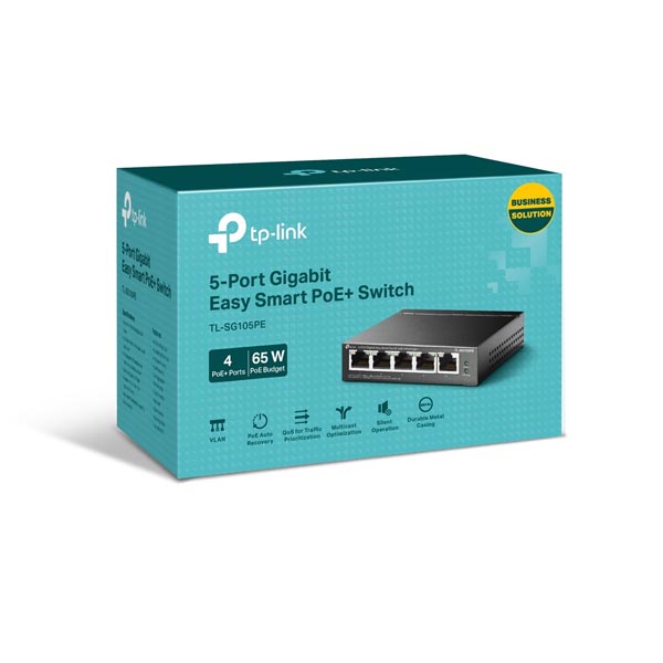 tp-link TL-SG105PE, 5-Port Gigabit Easy Smart Switch with 4-Port PoE+, 4× Gigabit PoE+ Ports, 1× Gigabit Non-PoE Ports
