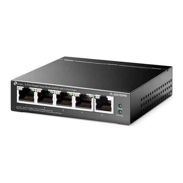 tp-link TL-SG105PE, 5-Port Gigabit Easy Smart Switch with 4-Port PoE+, 4× Gigabit PoE+ Ports, 1× Gigabit Non-PoE Ports