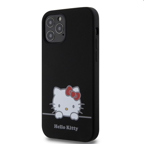 Hello Kitty Liquid Silicone Daydreaming Logo hátlapi tok Apple iPhone 12/12 Pro számára, fekete