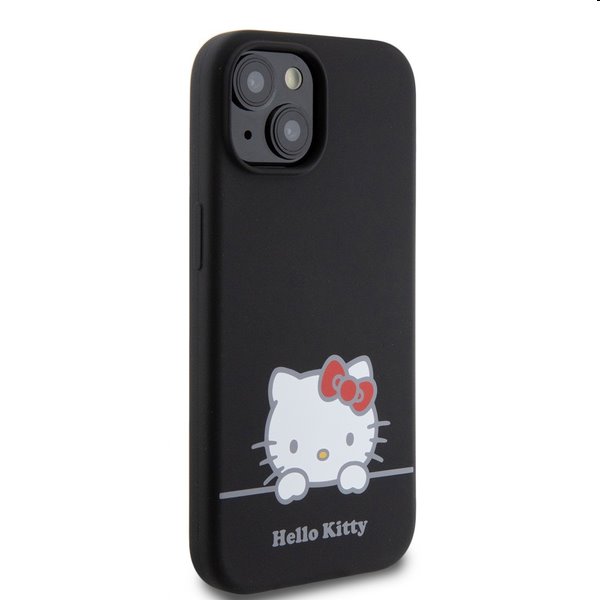 Hello Kitty Liquid Silicone Daydreaming Logo hátlapi tok Apple iPhone 15 számára, fekete