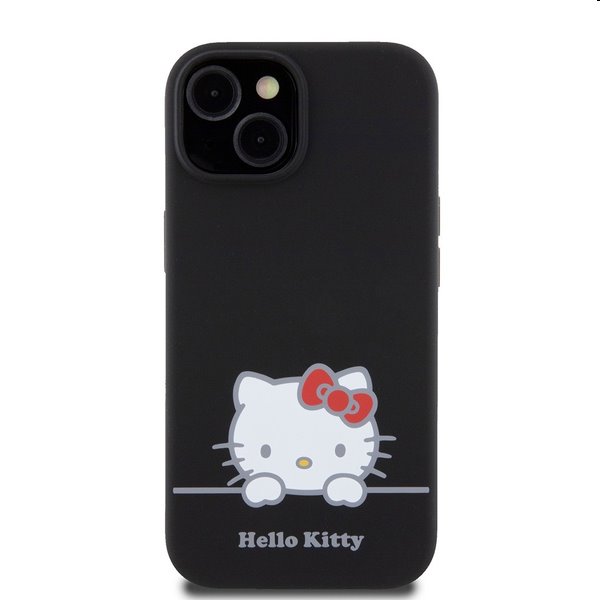 Hello Kitty Liquid Silicone Daydreaming Logo hátlapi tok Apple iPhone 15 számára, fekete