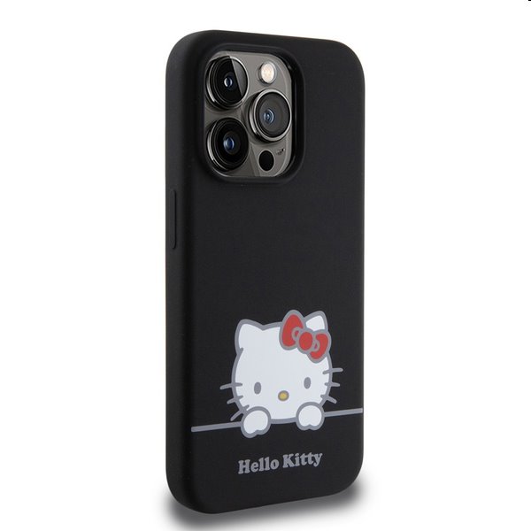 Hello Kitty Liquid Silicone Daydreaming Logo hátlapi tok Apple iPhone 15 Pro számára, fekete