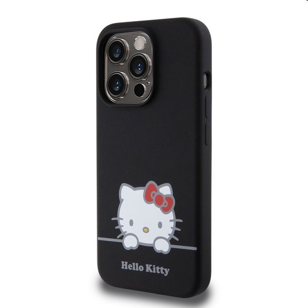 Hello Kitty Liquid Silicone Daydreaming Logo hátlapi tok Apple iPhone 15 Pro Max számára, fekete