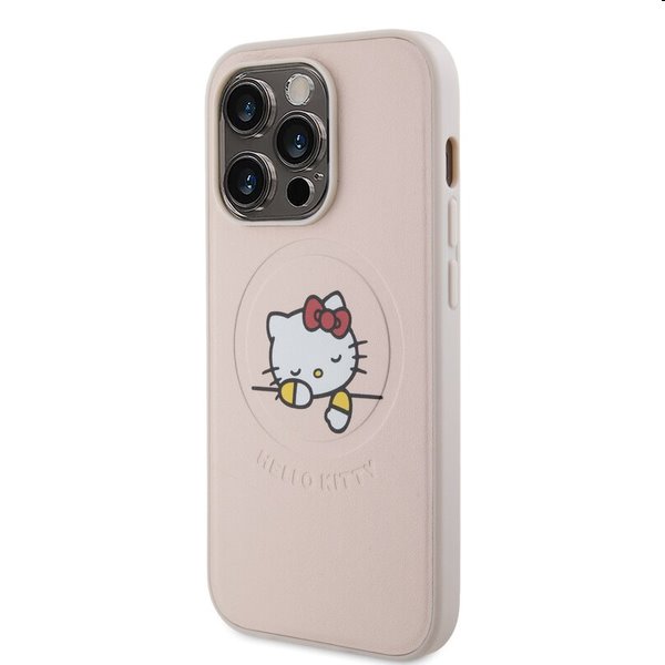 Hello Kitty PU Kitty Asleep Logo MagSafe hátlapi tok Apple iPhone 15 Pro számára, rózsaszín