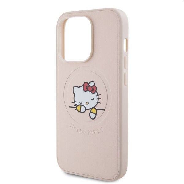 Hello Kitty PU Kitty Asleep Logo MagSafe hátlapi tok Apple iPhone 15 Pro számára, rózsaszín