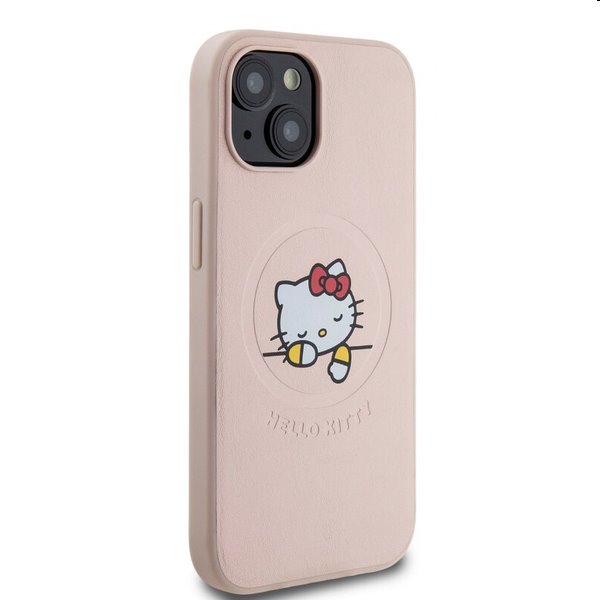 Hello Kitty PU Kitty Asleep Logo MagSafe hátlapi tok Apple iPhone 15 számára, rózsaszín