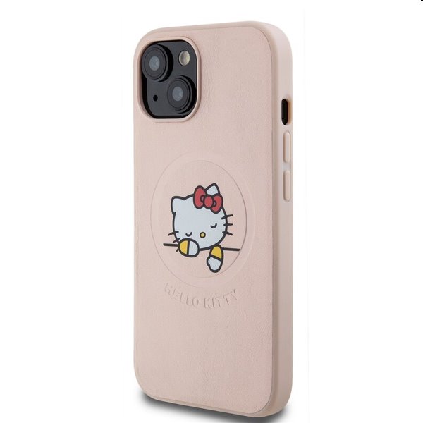 Hello Kitty PU Kitty Asleep Logo MagSafe hátlapi tok Apple iPhone 15 számára, rózsaszín