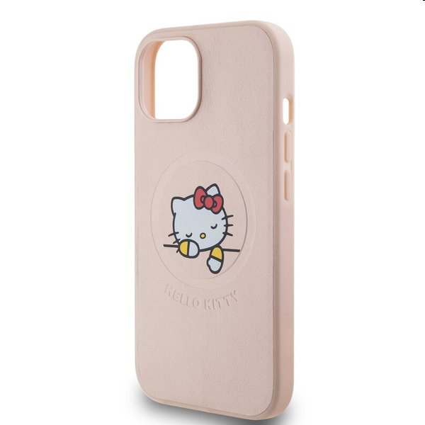 Hello Kitty PU Kitty Asleep Logo MagSafe hátlapi tok Apple iPhone 15 számára, rózsaszín